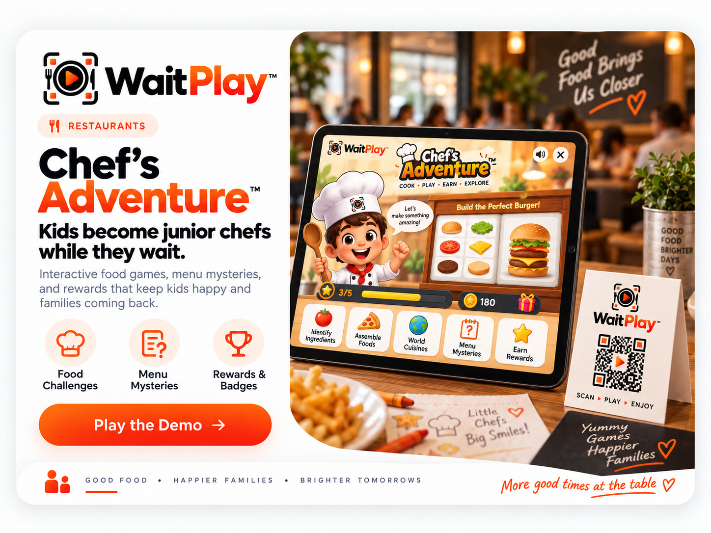 WaitPlay Chef Adventure with a junior chef and restaurant table game